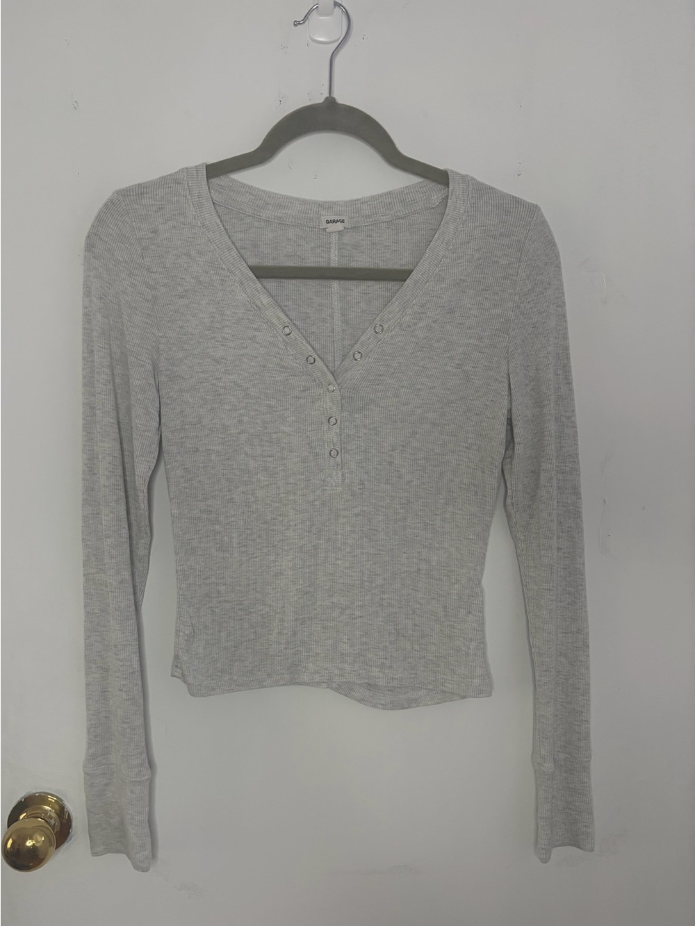 Garage Long Sleeve Henley Top - Light Gray